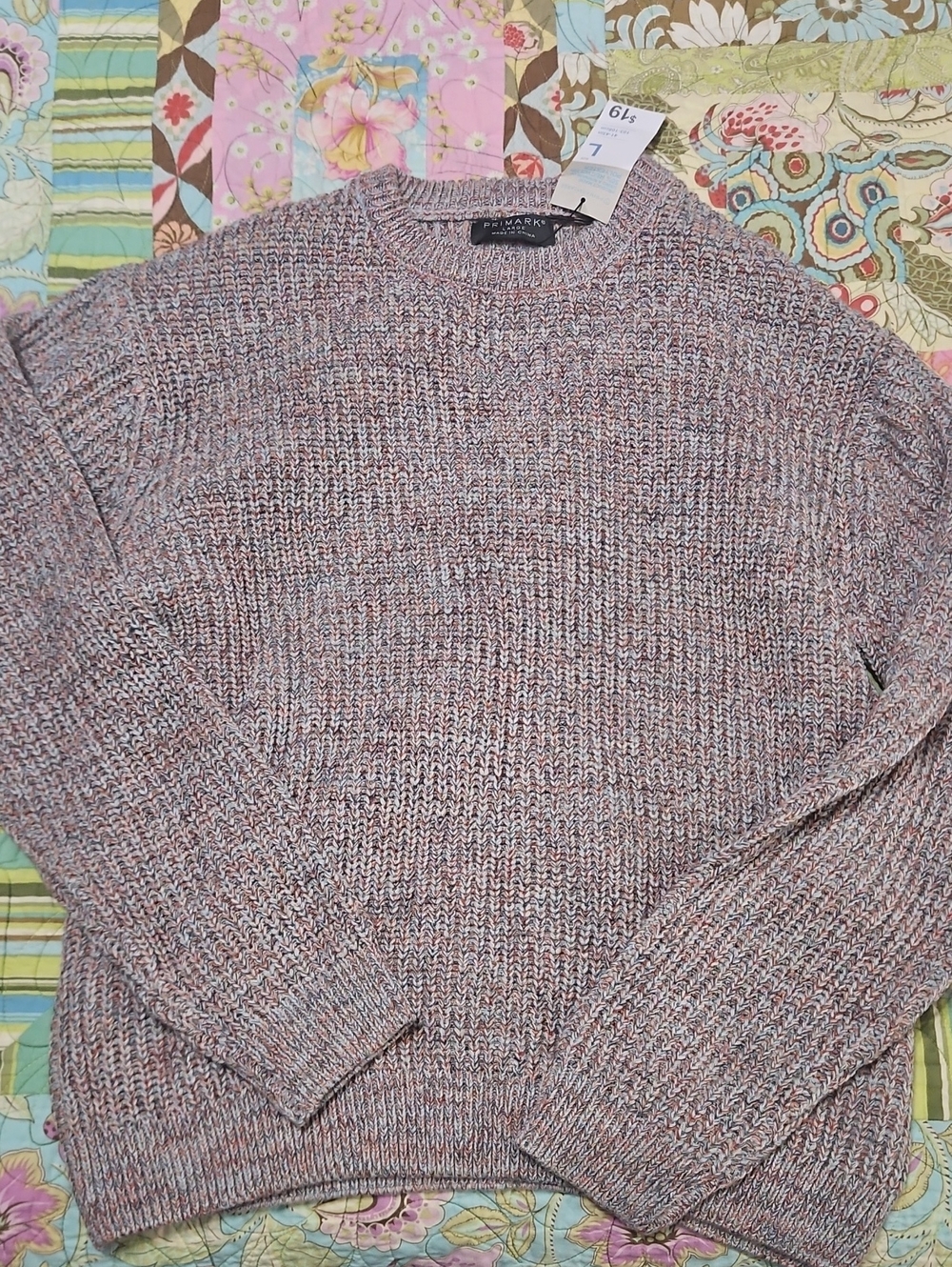 Primark Marled Crewneck Sweater in Pink and Gray